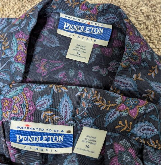 Vintage Pendleton Skirt Suit Set Button Down Floral Jewel Tone Blue Womens 10 - Picture 5 of 5